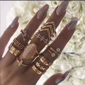 13 pc Gold Tone Virgin Mary Boho Ring Set